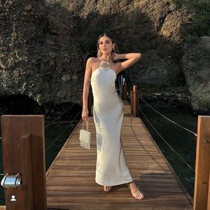 H&M BLOGGERS FAVORITE FLOWER COLLAR HALTERNECK DRESS